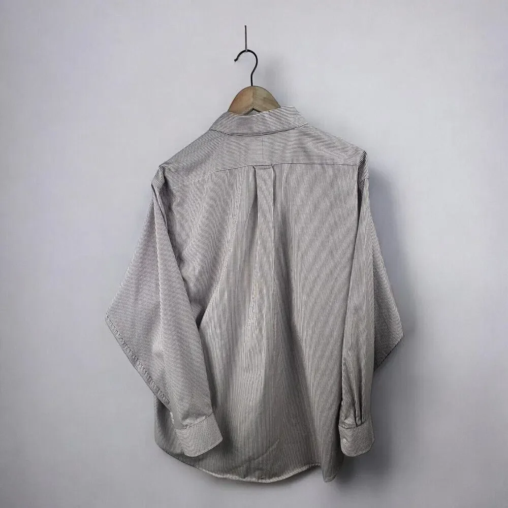 IZOD Striped Button Down Collared Long Sleeve Shirt Size XXL 80s‎ 2-Ply Pinpoint